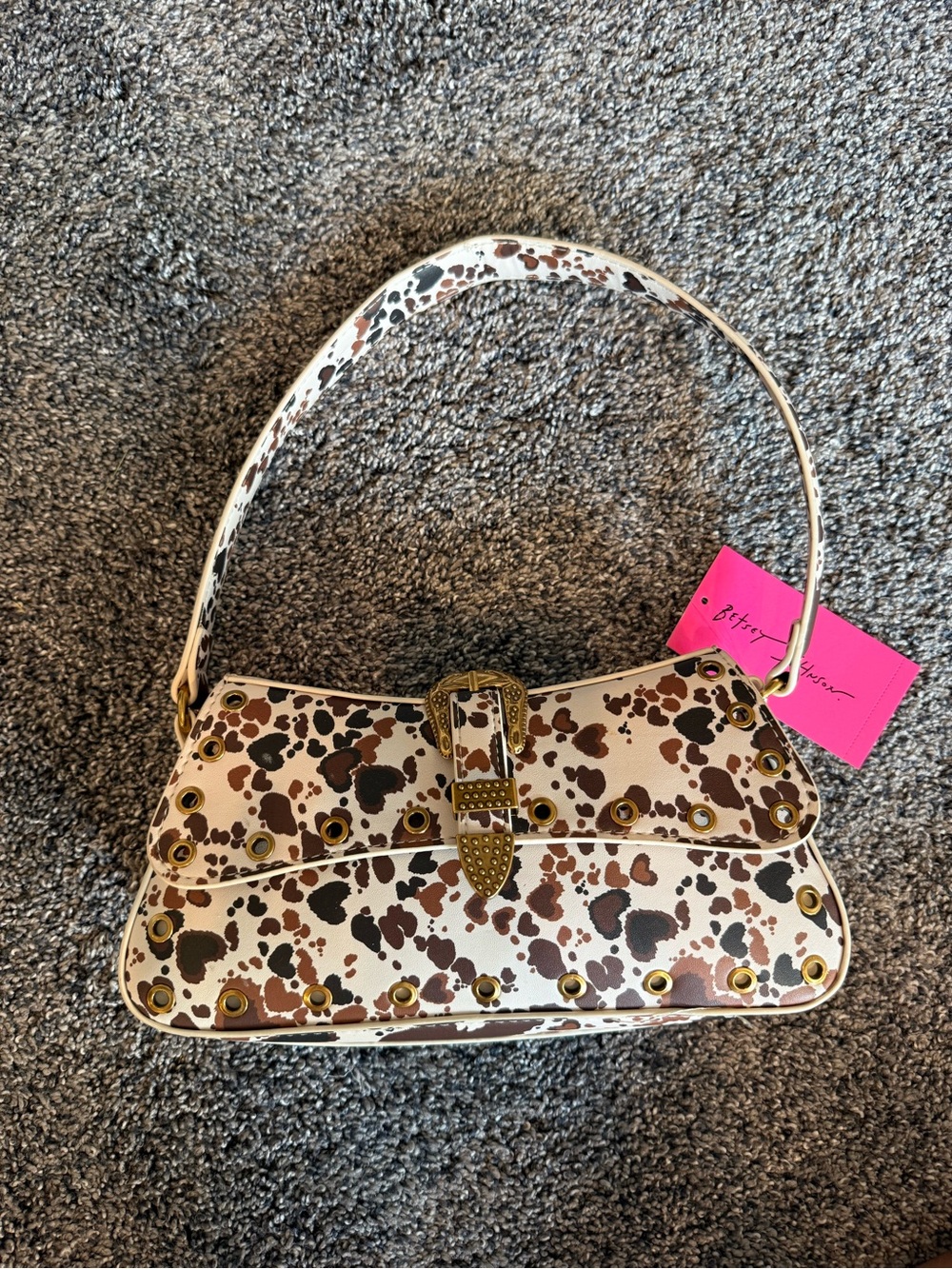 Betsey Johnson cowgirl cow print and hearts shoulder bag